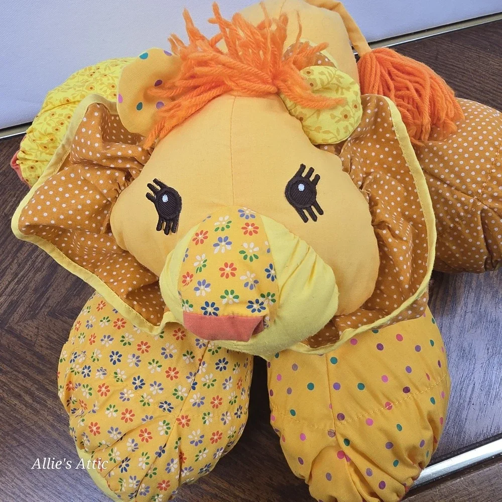 80s‎ Floppalots Lion Stuffed Plush Animal Toy Orange Yellow Polka Dot Vintage